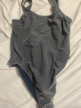 Speedo Metallic Charcoal Gray One-Piece Swimsuit